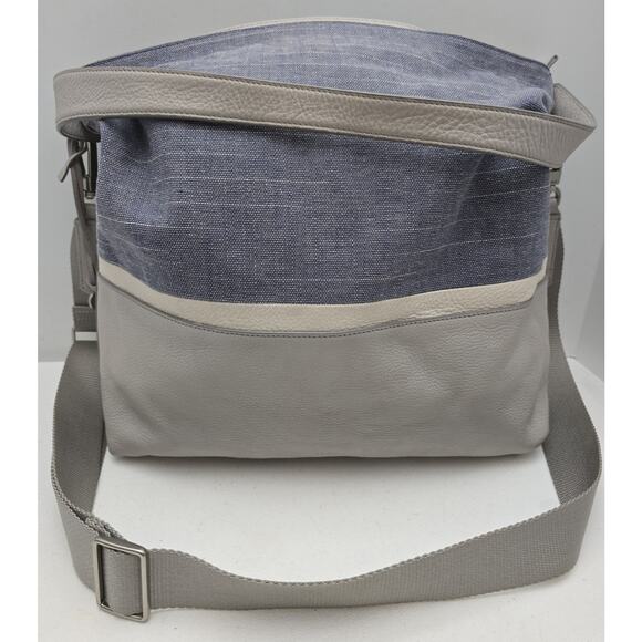 FOSSIL Maya Gray Denim Hobo Shoulder Bag Purse Pebbled Leather Fabric - Picture 2 of 16